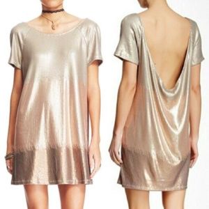 Free People backless sequin mini t-shirt dress gold silver sparkly